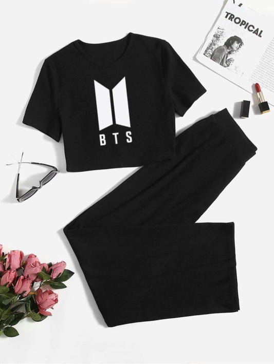 Bts black croptop black Flapper trouser track suit