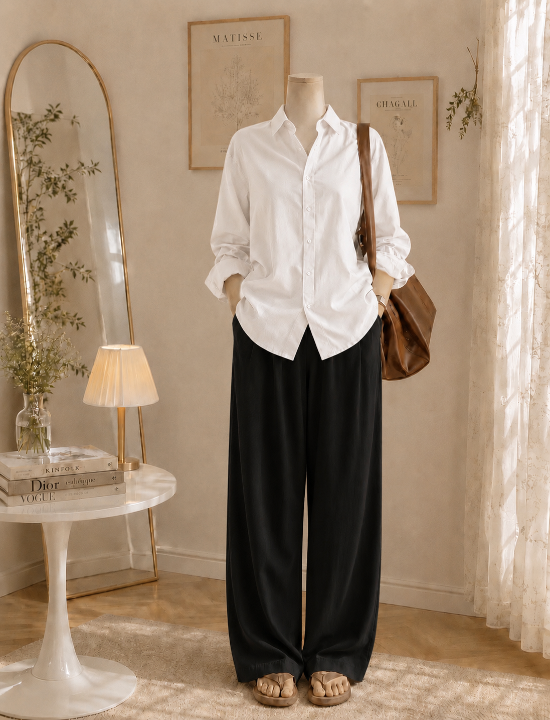 White button down with Black Flapper Trouser