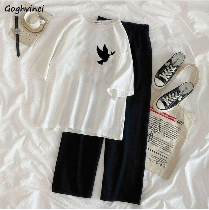 Birdp White Black Summer Flapper Trouser Tracksuit