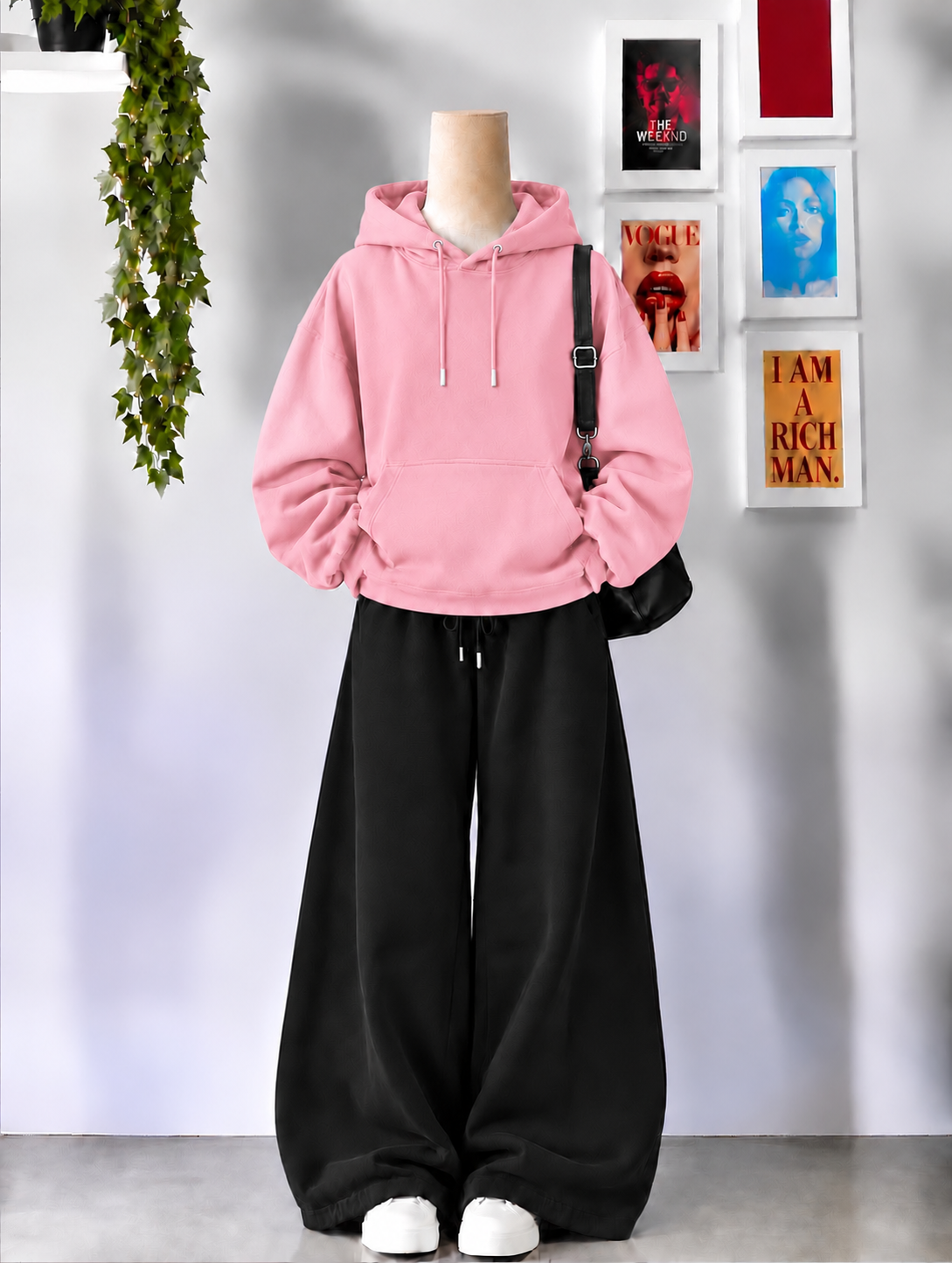 Pink Hoodie With Black Flapper Tracksuit