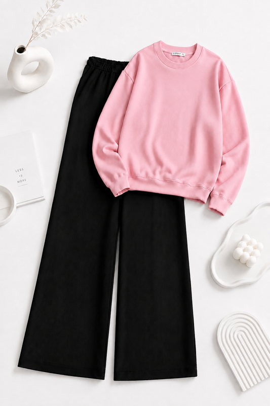 Pink Sweatshirt with Black Flapper Trouser Tracksuit
