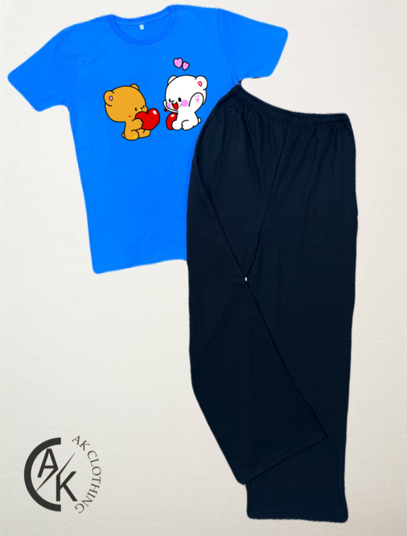 Teddy pair sky black flapper summer track suit