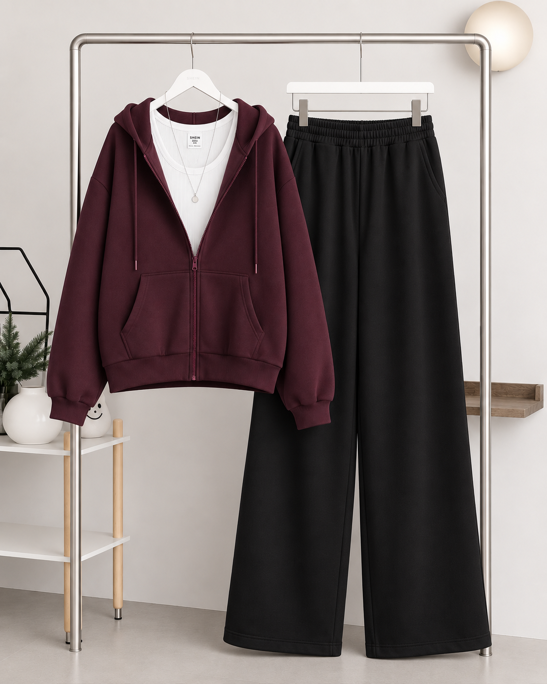 Maroon Zipper + Inner with   Black Flapper Trouser Tracksuit