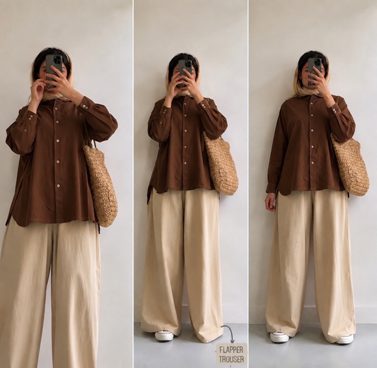 Brown button down with beige Flapper Cordset