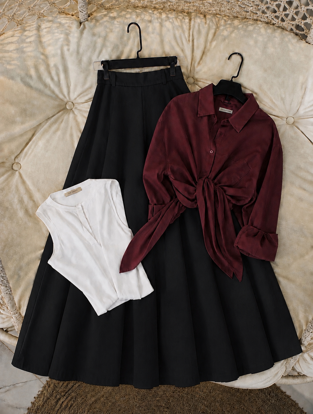 Pack of 3 of Maroon Button down with tank top + Black Skirt