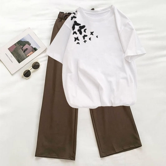 Shoulder butterfly white tshirt with Brown Flapper Tracksuit