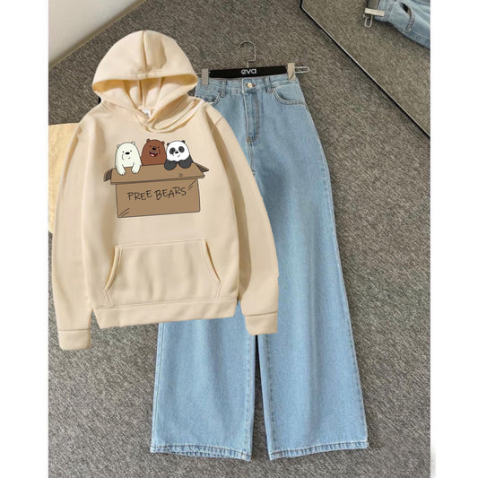 Free bear skin hoodie Sky wide leg jeans