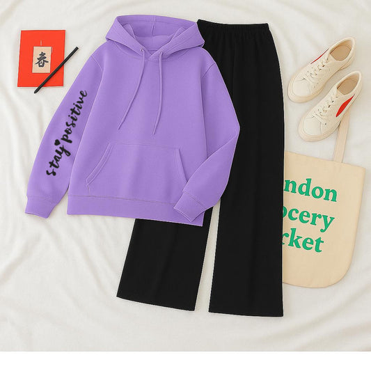 Stay positive sleeves Lilac Black Flapper Tracksuit