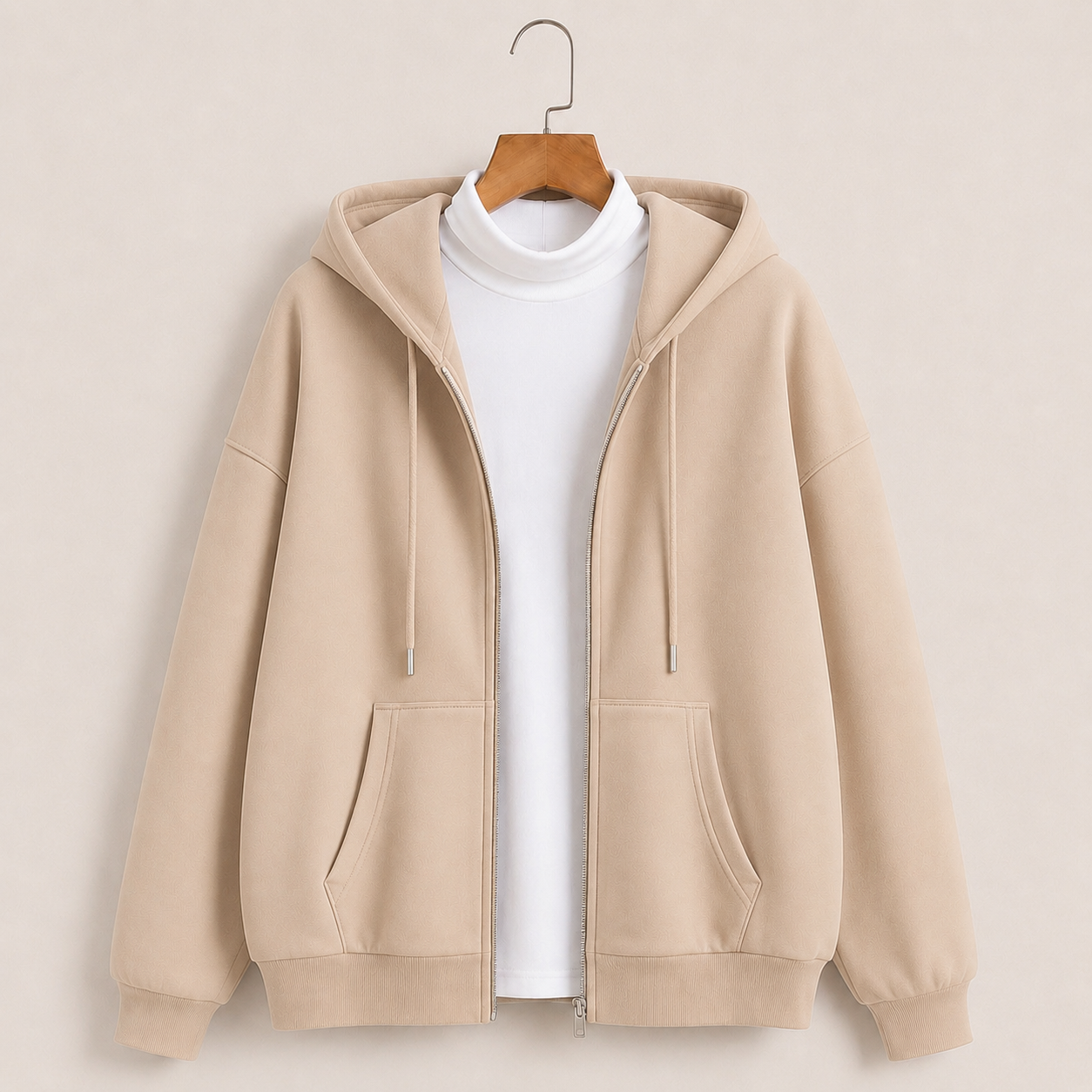 Skin zipper hoodie with Highneck