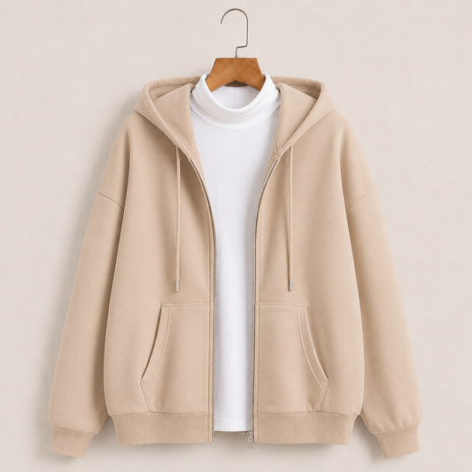 Skin zipper hoodie with Highneck