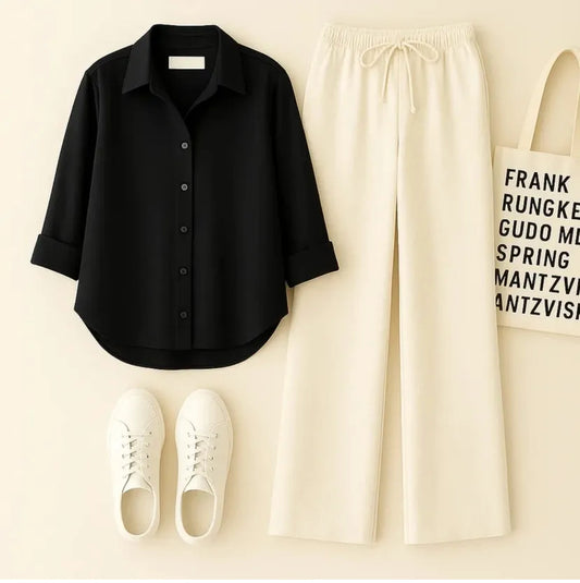 Black button down with Skin Flapper Trouser Cordset