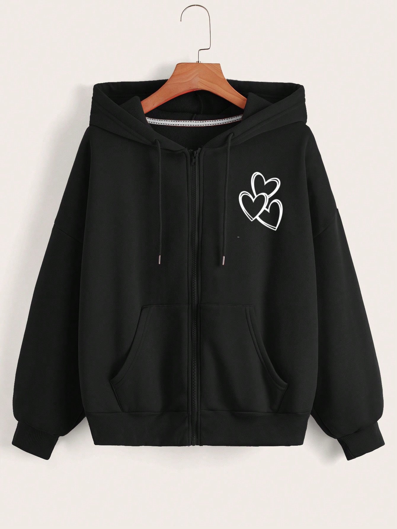 Zip-Up Hoodie Black 3Heartp