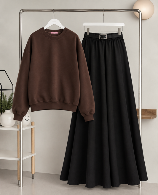 Sweat Shirt With Black Maxi Skirt