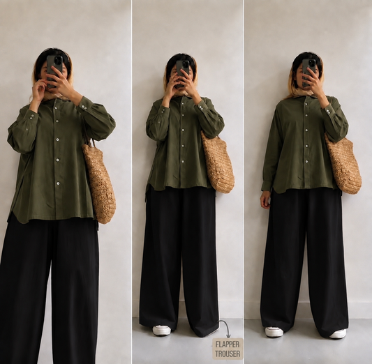 Olive Green button down with Black Flapper Cordset