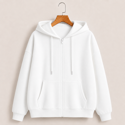 White Zipper Hoodie