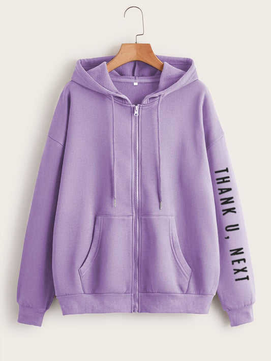 Zip-Up Hoodie Lilac Thank u next Sleeves