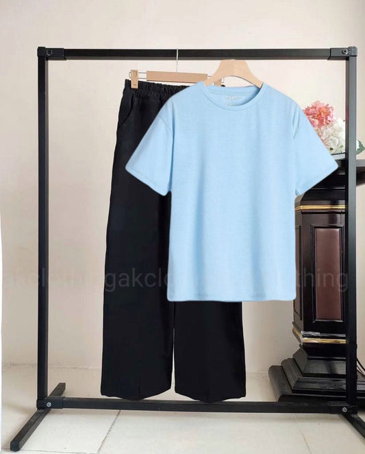 Black flapper Sky tshirt Cordset Track suit