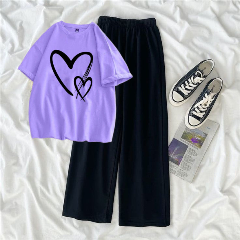 Double heart Lilac black flapper summer tracksuit