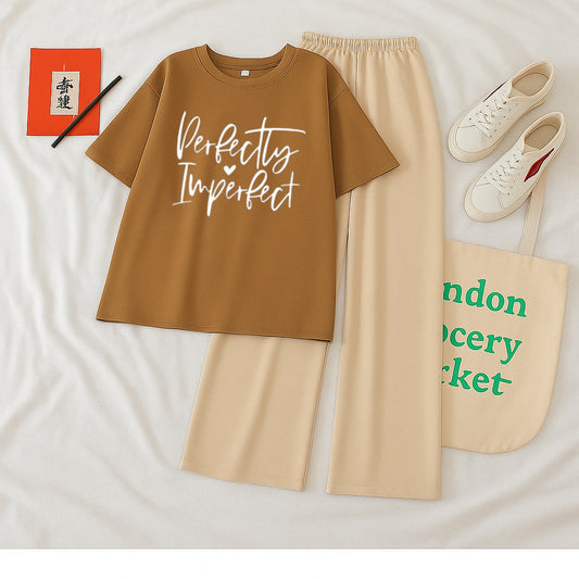 Pack Of 2 Brown Tshirt perfectly imperfect With Skin Trouser