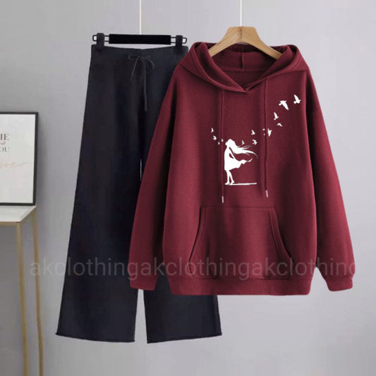 Maroon Hoodie Girl Bird Black  Flapper Tracksuit