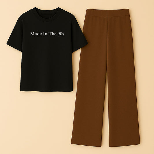 Made in the 90s Black Tshirt Brown Flapper Summer Tracksuit