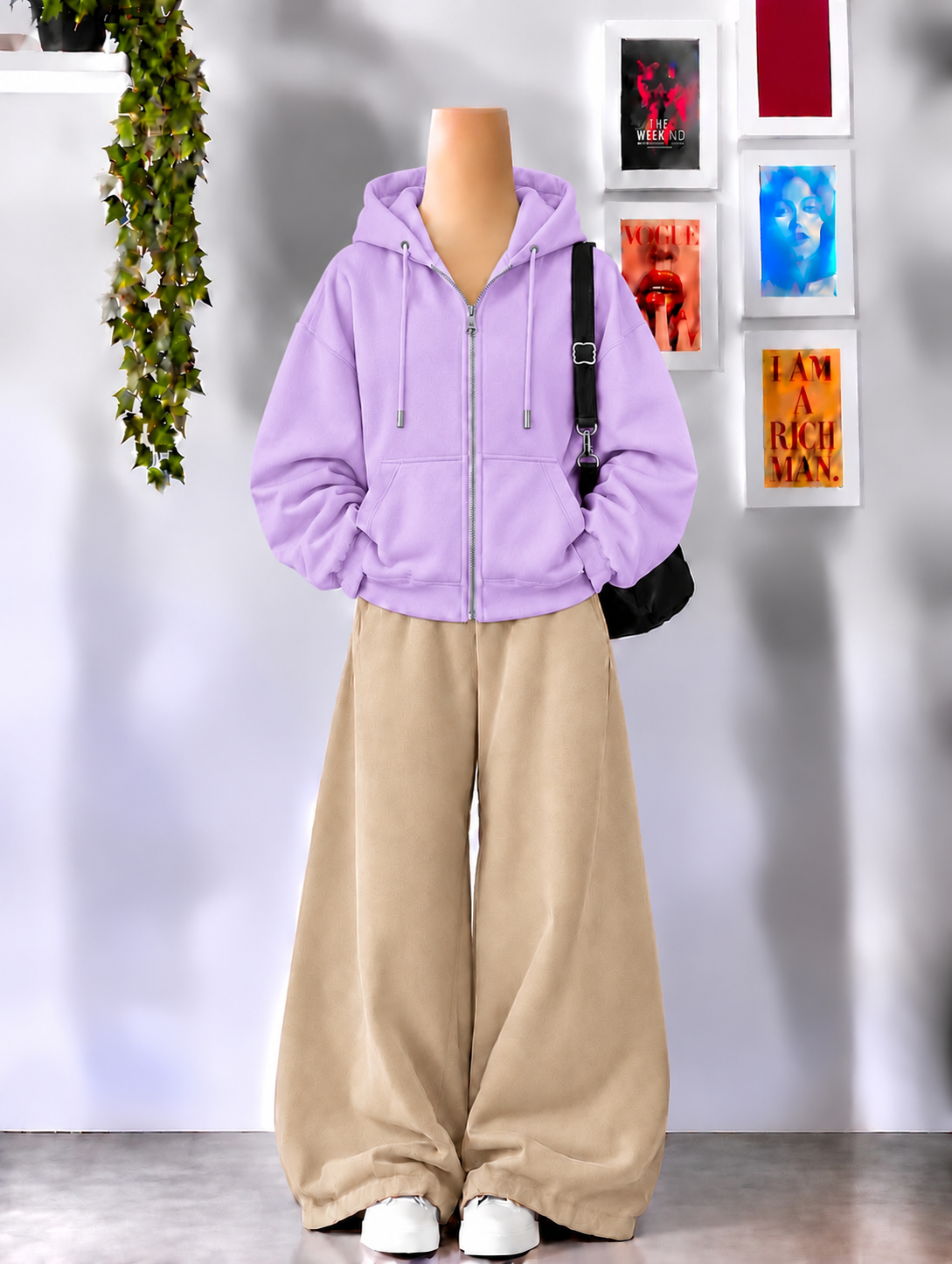 Lilac Zipper With Beige Flapper Tracksuit