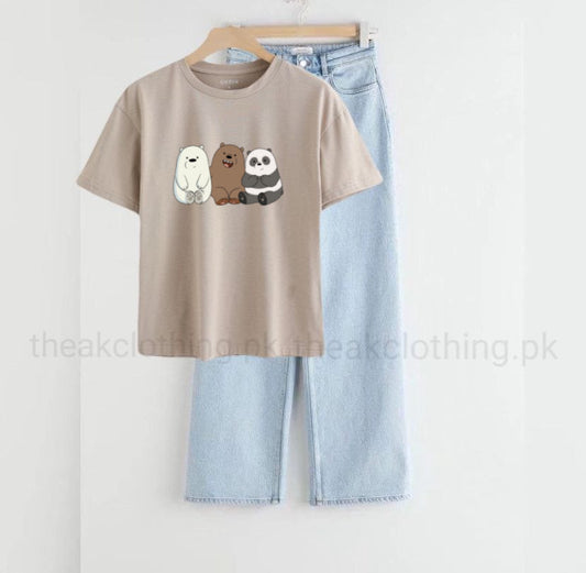 Sky wide leg jeans + Skin Tshirt 3Bear
