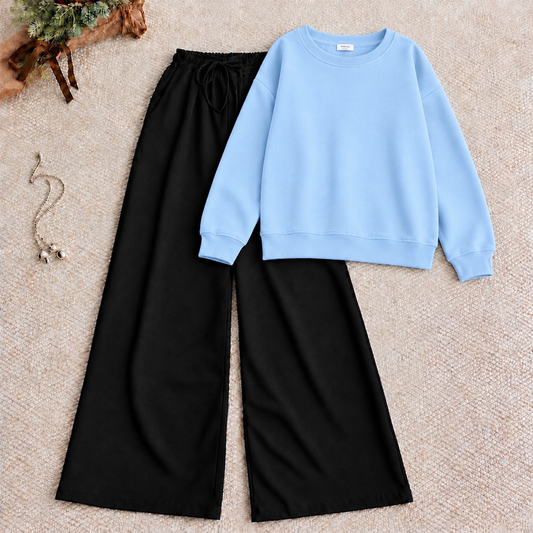 Sky blue Sweat Shirt With Black Flapper Trouser Tracksuit