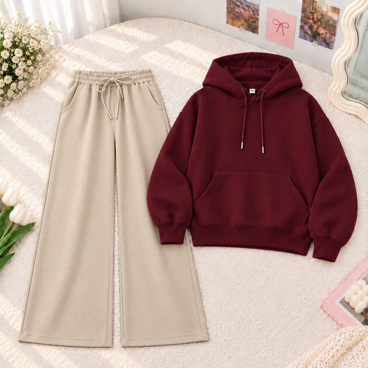 Maroon Hoodie With Beige Flapper Tracksuit