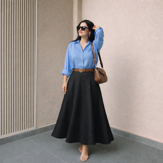 Pack of 2 Sky Button down Shirt  +Black  Skirt