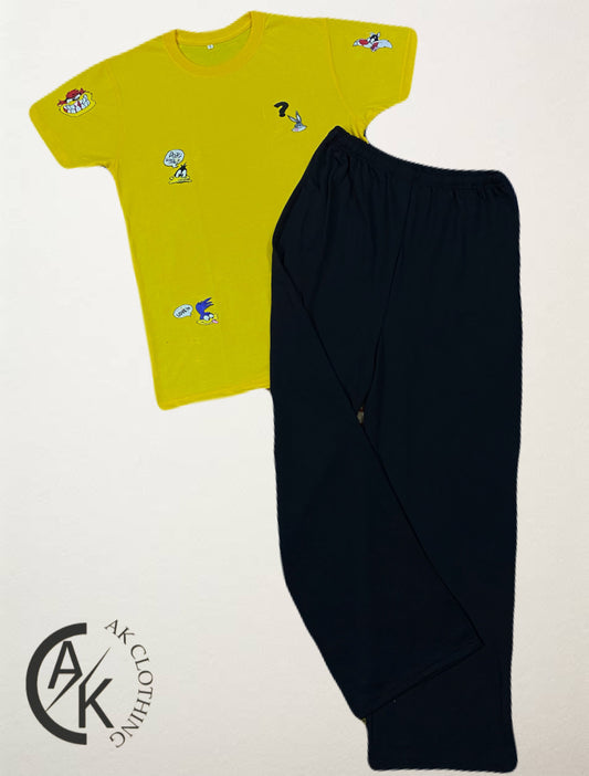 Cartoon yellow black flapper summer track suit