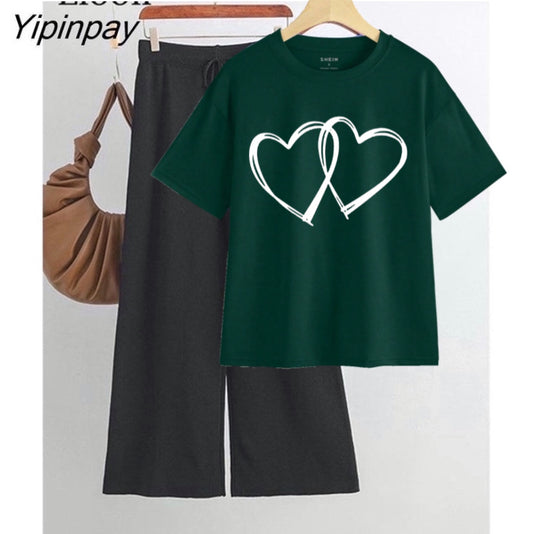 Love double heart green black flapper summer tracksuit