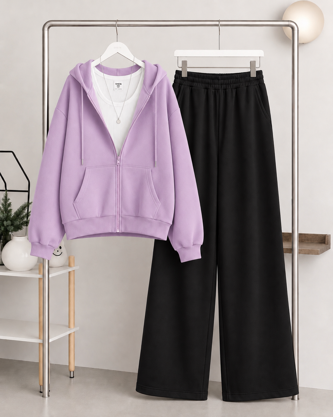 Lilac Zipper + Inner with   Black Flapper Trouser Tracksuit