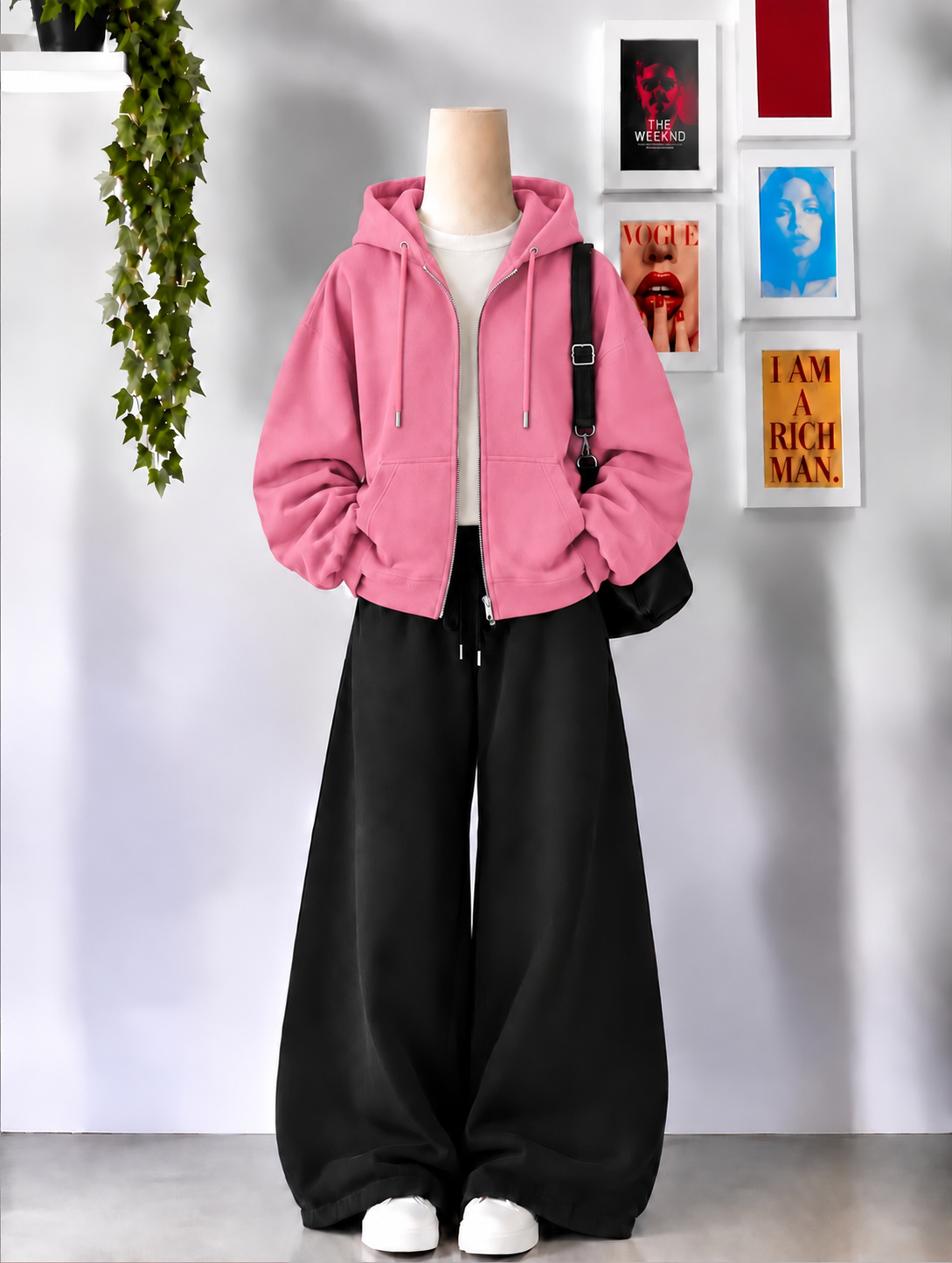 Pink Zipper + Inner  With Black Flapper Tracksuit