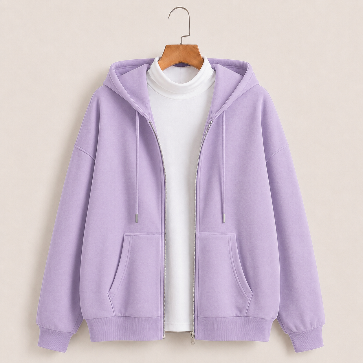 Lilac zipper hoodie with Highneck