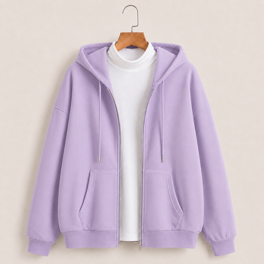 Lilac zipper hoodie with Highneck