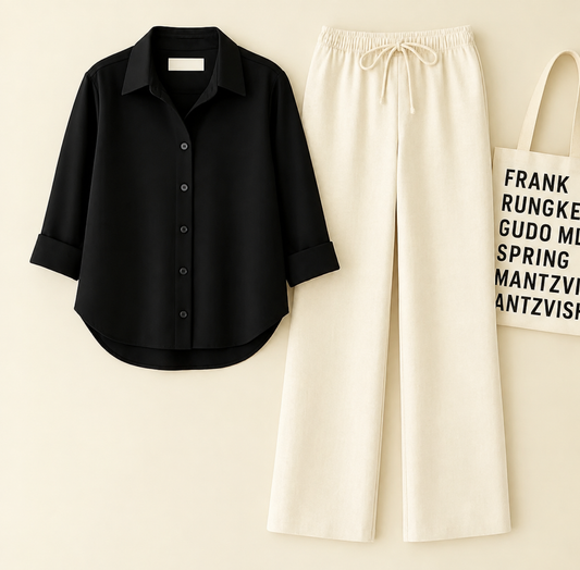 Black button down with Skin Flapper Trouser Cordset