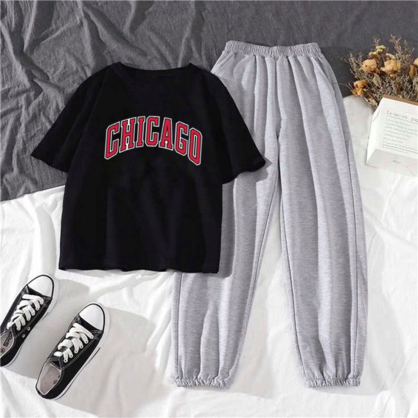 CHICAGO Black Grey Summer Trouser Tracksuit