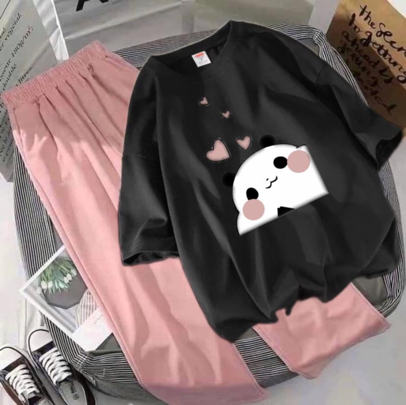 Panda Heart Black Pink Flapper Summer Tracksuit