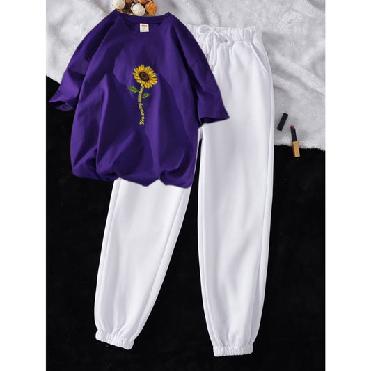 You Are My Sunshine Purple White Summer Trouser Tracksuit