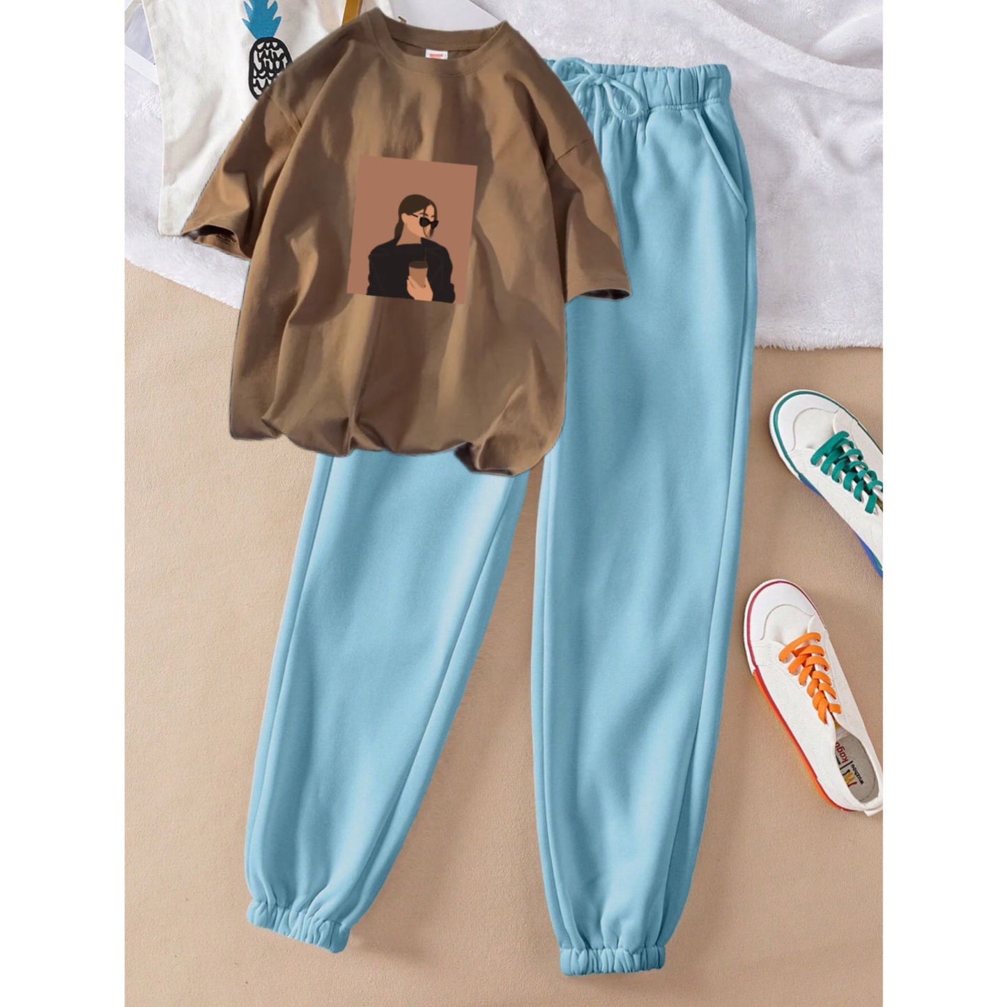 Coffee Girl Brown Sky Summer Trouser Tracksuit