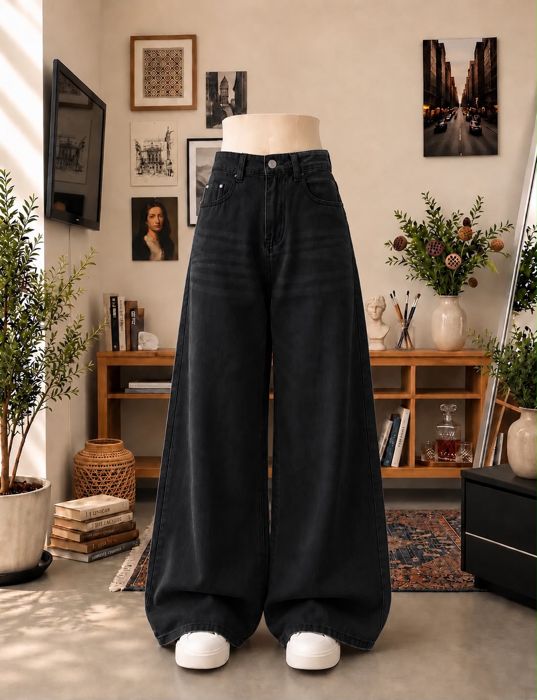Shaded Black Wide leg jeans